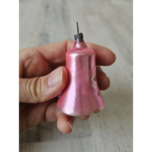 Vintage pink glitter tree bell beaded ornament Xmas tree mercury glass - Picture 3 of 8